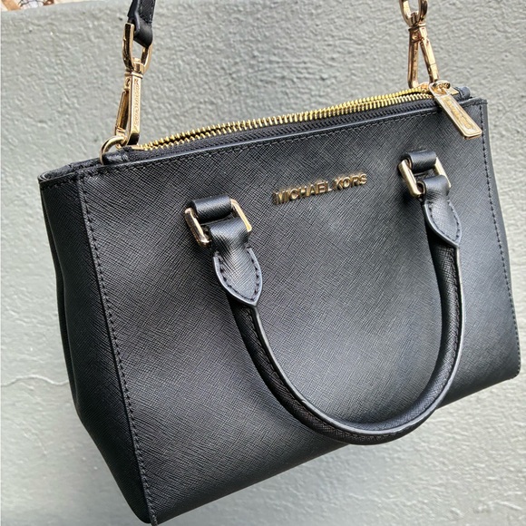 Michael Kors Black Satchel with Gold Accents - Picture 6 of 16